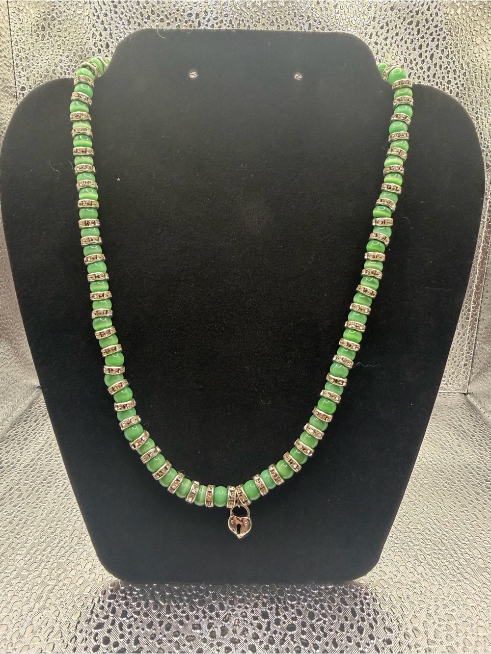 Green Beaded Heart Charm Necklace - Women Jewelry